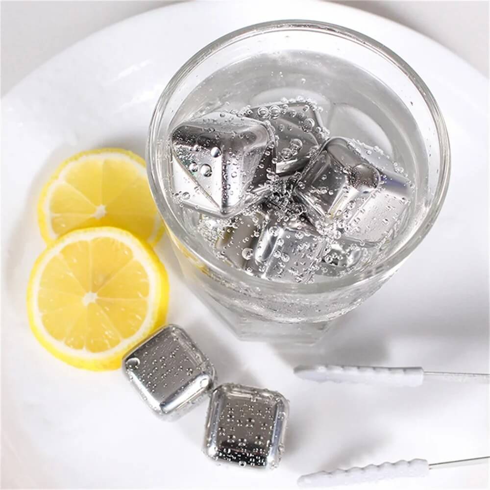 FrostGleam - Stainless Steel Ice Cube Set | Reusable Ice Cubes for Whiskey, Wine & Cocktails - Stylish, Cool & No Dilution