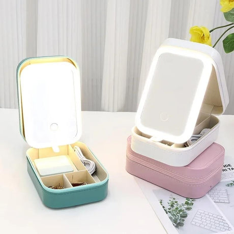 GlamVault – Resvänlig Sminkförvaring med Inbyggd LED-spegel | Smidig Förvaring med Stil
