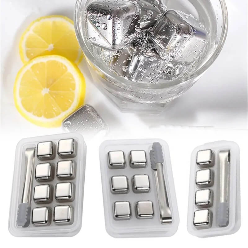FrostGleam - Stainless Steel Ice Cube Set | Reusable Ice Cubes for Whiskey, Wine & Cocktails - Stylish, Cool & No Dilution