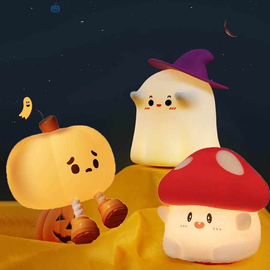 GlowShroom – LED nattlampa i silikon | Mjuk pumpa-, svamp- eller spökdesign för barnrum och sovrum