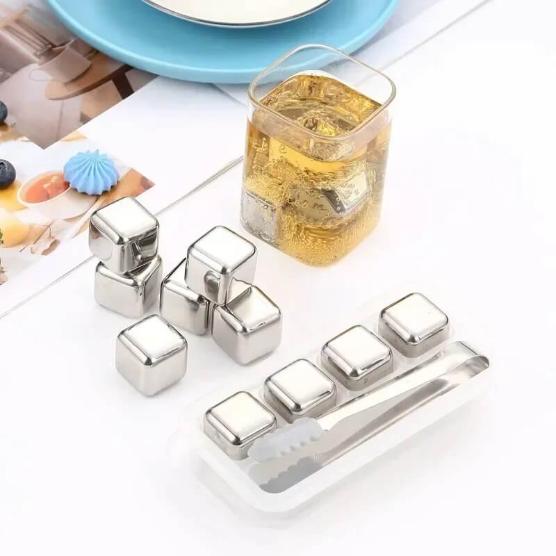 FrostGleam - Stainless Steel Ice Cube Set | Reusable Ice Cubes for Whiskey, Wine & Cocktails - Stylish, Cool & No Dilution