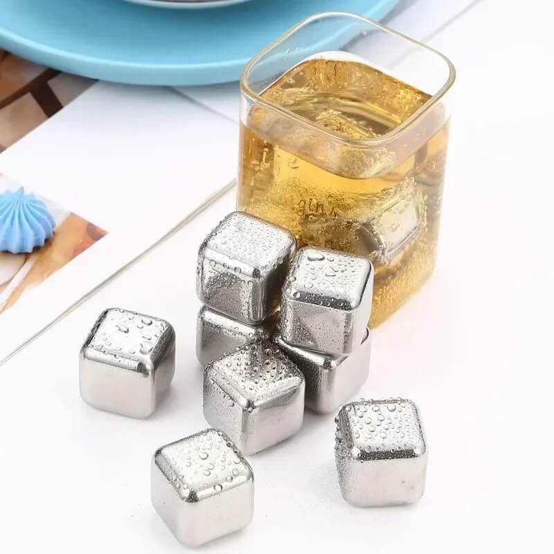 FrostGleam - Stainless Steel Ice Cube Set | Reusable Ice Cubes for Whiskey, Wine & Cocktails - Stylish, Cool & No Dilution