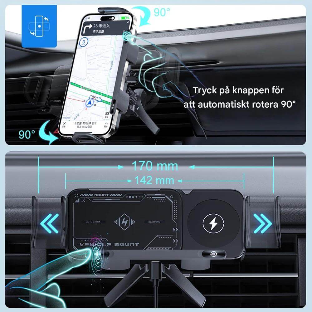 ChargeMount - Adjustable Smart Car Phone Holder with 15W Wireless Charging Pad for Foldable Screens