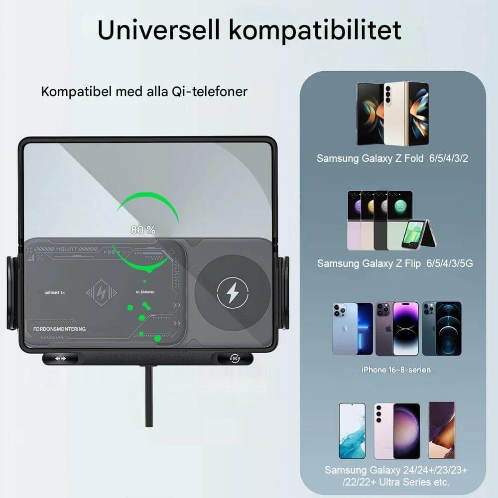 ChargeMount - Adjustable Smart Car Phone Holder with 15W Wireless Charging Pad for Foldable Screens