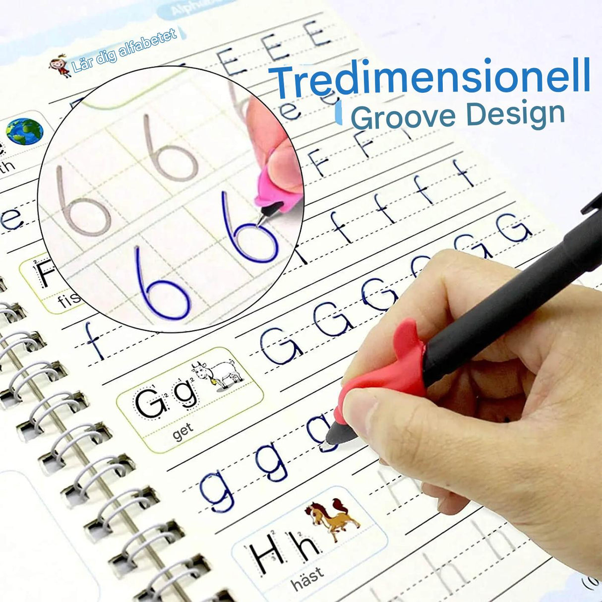 4-Pack Övningsböcker för Barn - Handstilsövning med 3D-Kalligrafi, Återanvändbara Klistermärken och Matematisk Träning