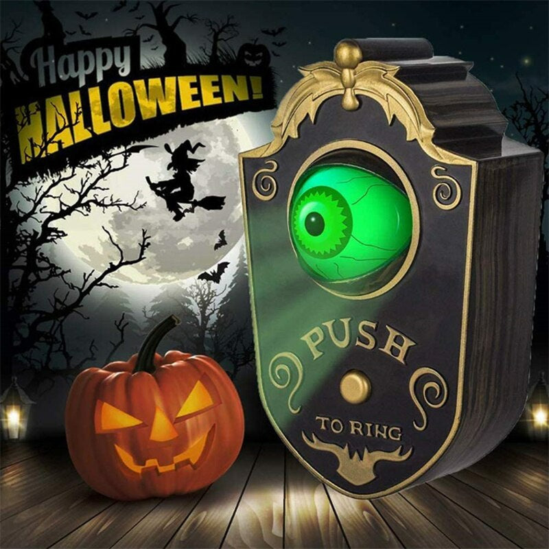 Skrämmande Halloween Dörrklocka med Lysande Öga | Ljud- & Ljuseffekter – Realistisk Dekoration för Bus eller Godis