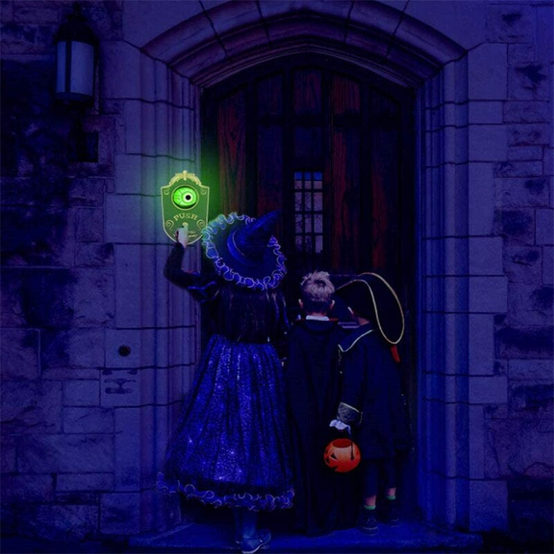 Skrämmande Halloween Dörrklocka med Lysande Öga | Ljud- & Ljuseffekter – Realistisk Dekoration för Bus eller Godis